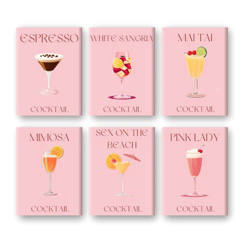 Malen nach Zahlen – 6 Mini-Gemälde | Pink Cocktail-Set