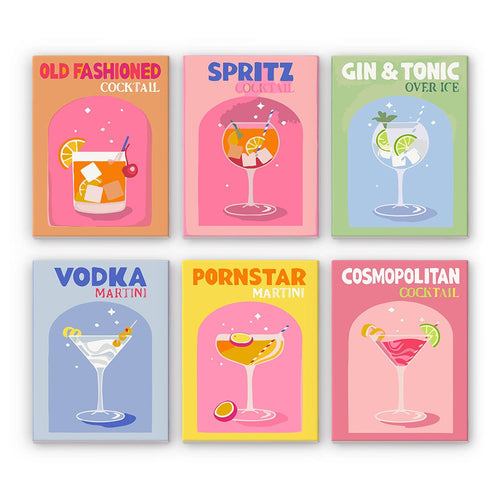 Malen nach Zahlen - 6 Mini-Gemälde |  Buntes Cocktail-Set