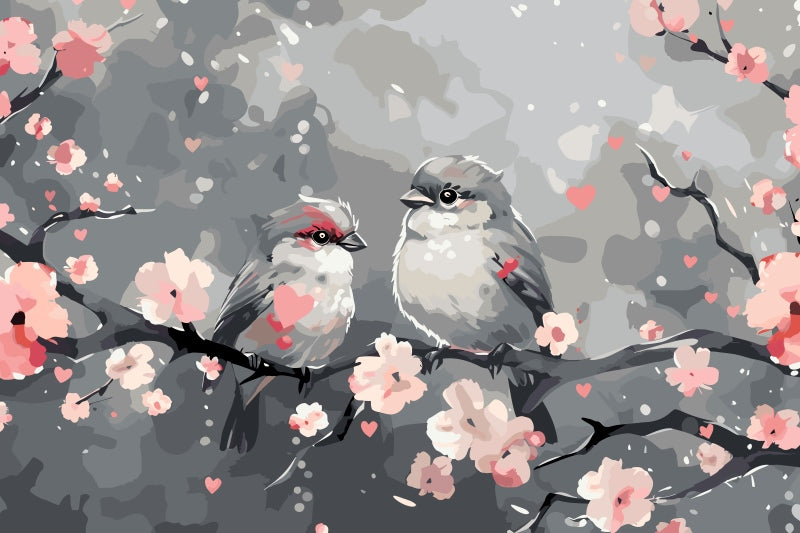 Malen nach Zahlen   Birds on the Branch   Premium Painting