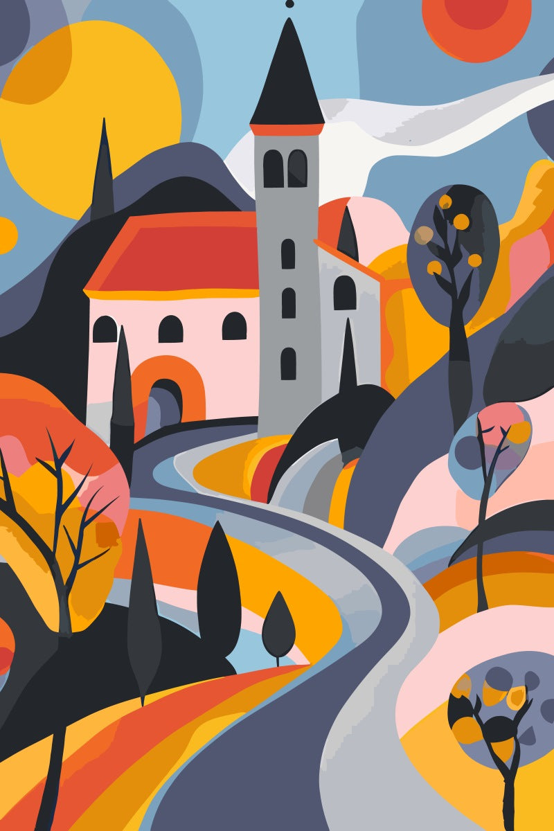 Malen nach Zahlen   Abstract Village   Premium Painting