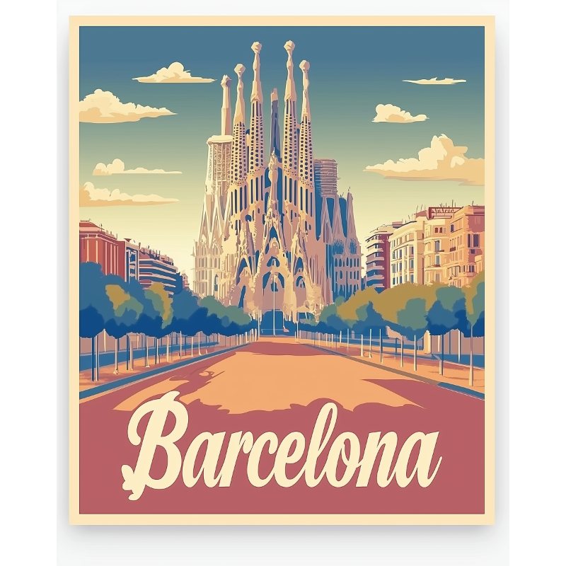 Malen nach Zahlen   Barcelona Reiseposter