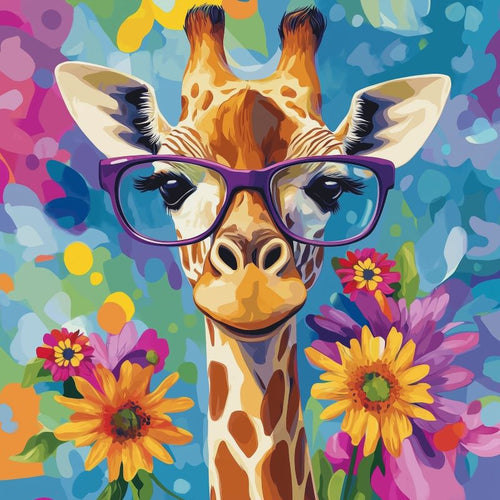 Mini Malen nach Zahlen mit Rahmen - Coole Giraffe mit Blumen